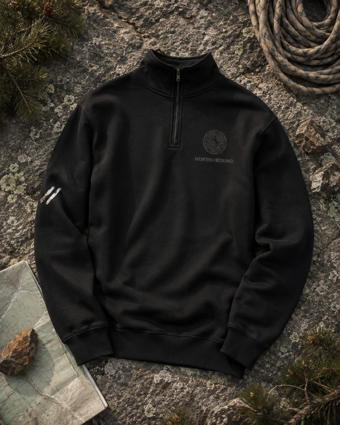 Heavyweight fleece fabric detail on NORTH//BOUND Traverse Quarter-Zip
